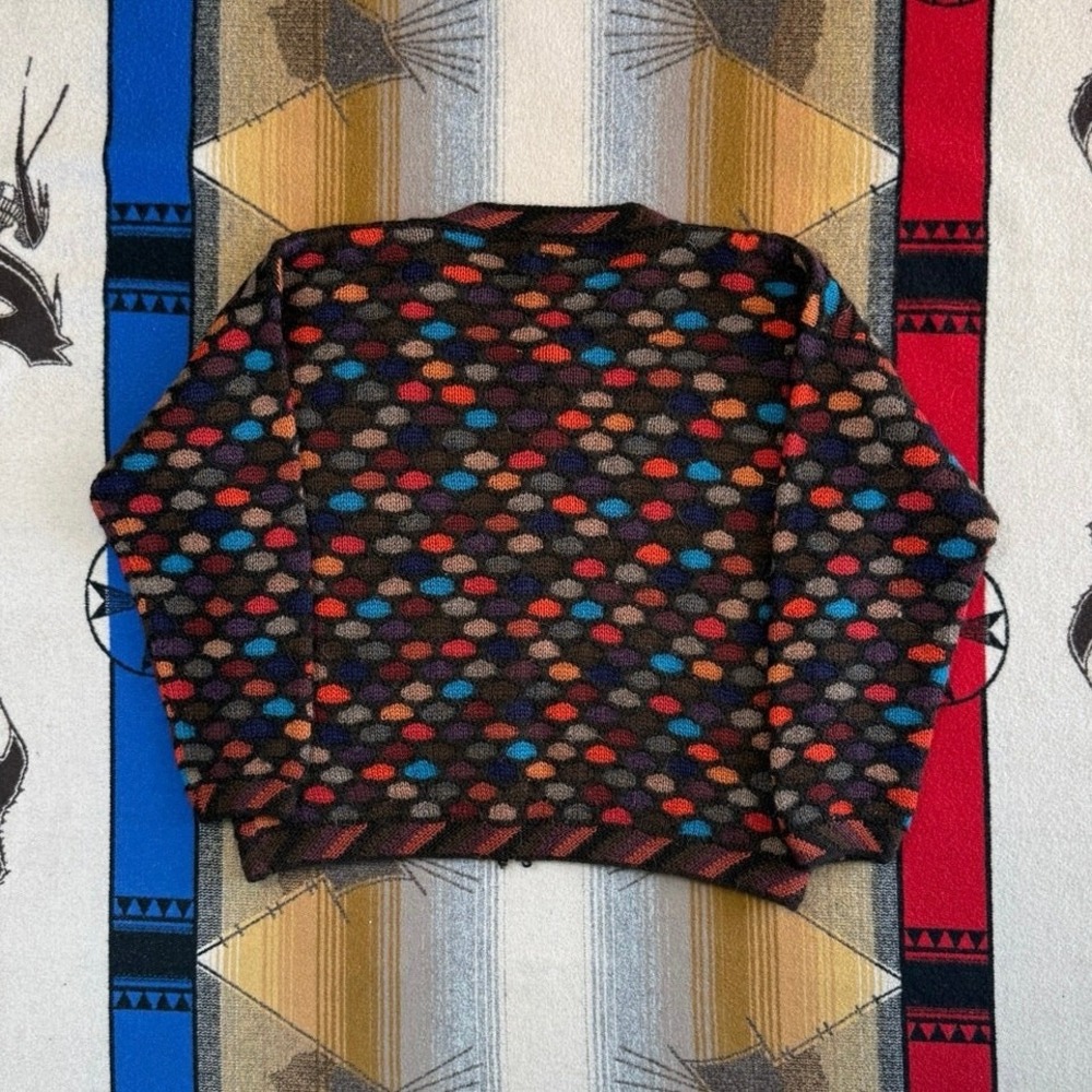 Hallet San Francisco Vintage Alpaca Wool Cardigan Multicolored Knit Peru Medium - Picture 2 of 8